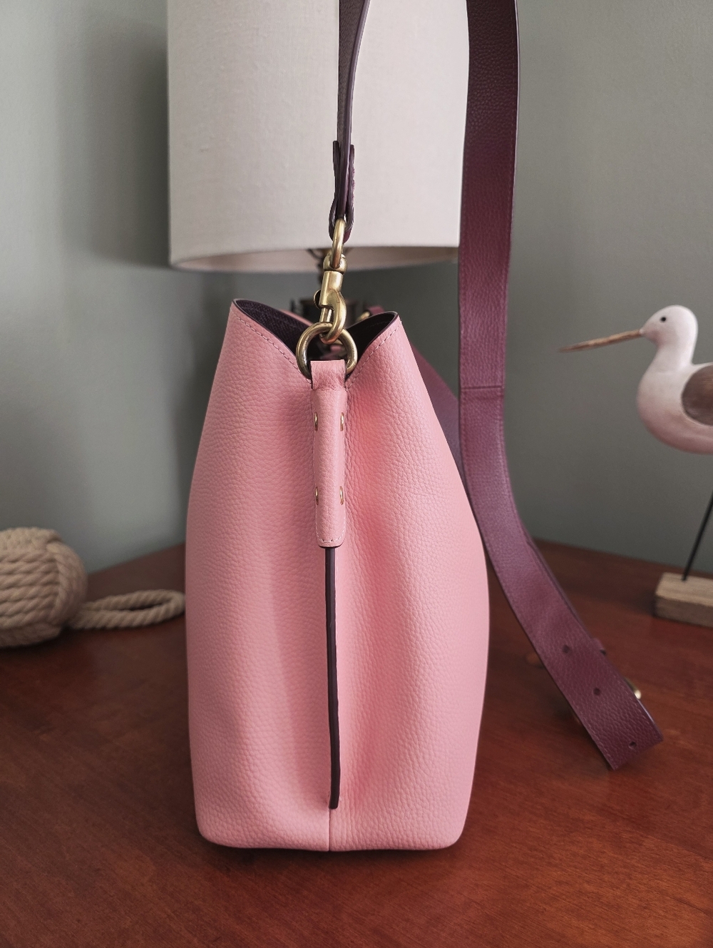 Coach C2590 Willow Shoulder Bag Colorblock Pink Burgundy Leather Purse - Picture 4 of 16